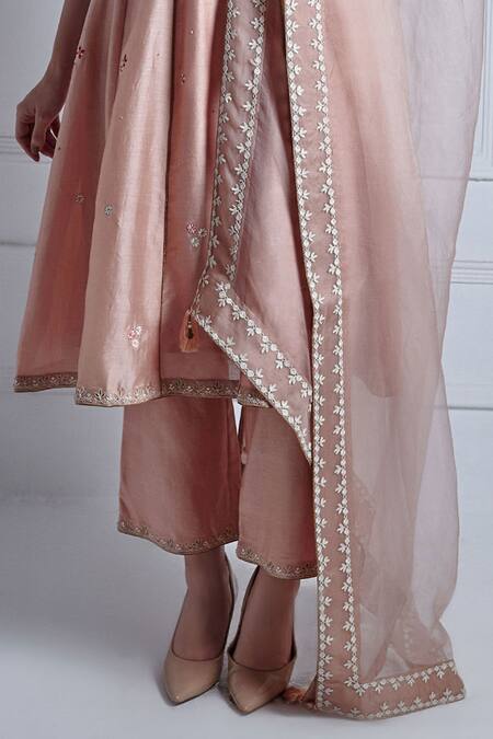 Shop_Radhika & Raghav_Pink Silk, Chanderi, Organza Embroidery, Medina French Fleur Anarkali Set_Online_at_Aza_Fashions