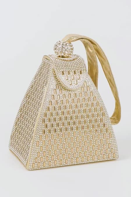 Pine and Drew Gold Rhinestones Claire Embellished Pyramid Bag 