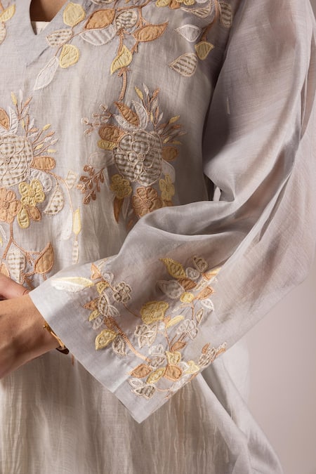 Prama By Pratima Pandey_Blue Silk Chanderi Patch Work Gardenia Glass Kurta With Inner Dress  _Online_at_Aza_Fashions