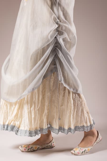 Shop_Prama By Pratima Pandey_Blue Silk Chanderi Patch Work Gardenia Glass Kurta With Inner Dress  _Online_at_Aza_Fashions