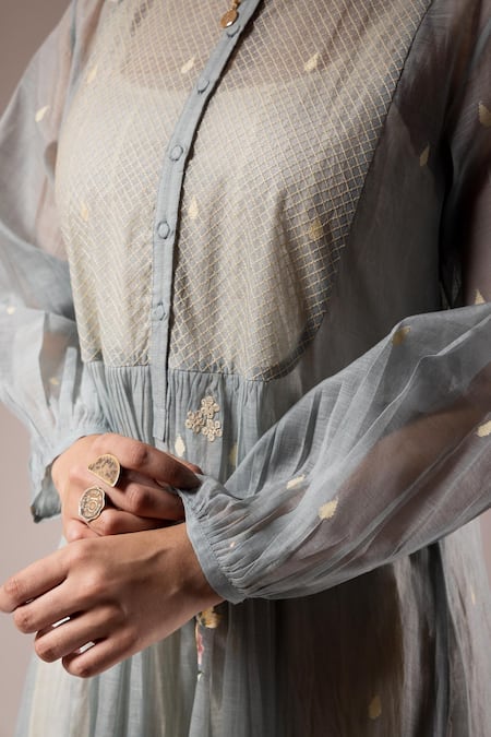 Prama By Pratima Pandey Blue Silk Chanderi Embroidery Ambrosia Round Kurta With Inner Dress Online at Aza Fashions Prama By Pratima Pandey_Blue Silk Chanderi Embroidery Ambrosia Round Kurta With Inner Dress _Online_at_Aza_Fashions