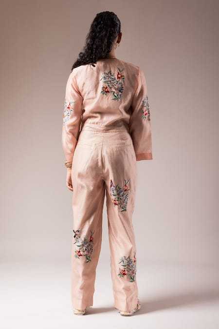 Prama By Pratima Pandey Silk Chanderi Floral Embroidered Jumpsuit 