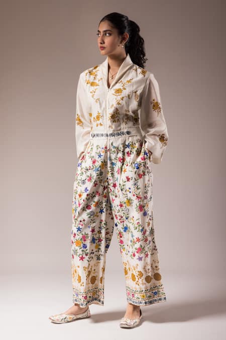 Prama By Pratima Pandey Silk Chanderi Hand Painted Jumpsuit 