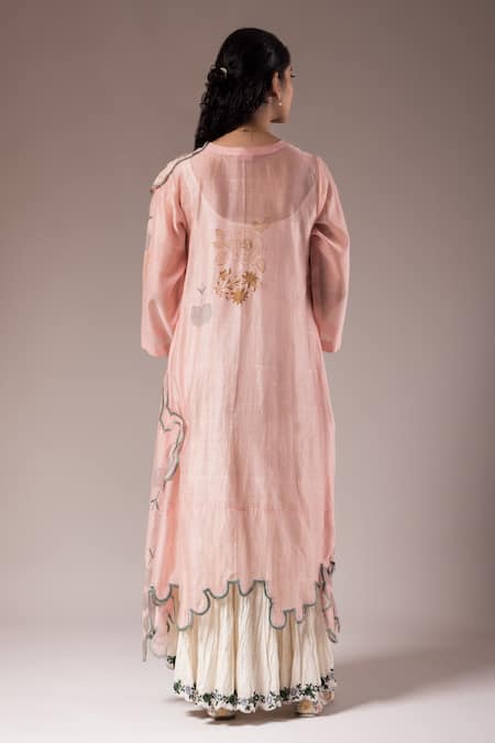 Shop Prama By Pratima Pandey Pink Silk Chanderi Embroidered Hand Block Print Dress With Inner at Aza Fashions Shop_Prama By Pratima Pandey_Pink Silk Chanderi Embroidered Hand Block Print Dress With Inner _at_Aza_Fashions