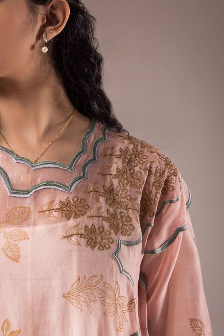 Prama By Pratima Pandey Pink Silk Chanderi Embroidered Hand Block Print Dress With Inner Online at Aza Fashions Prama By Pratima Pandey_Pink Silk Chanderi Embroidered Hand Block Print Dress With Inner _Online_at_Aza_Fashions