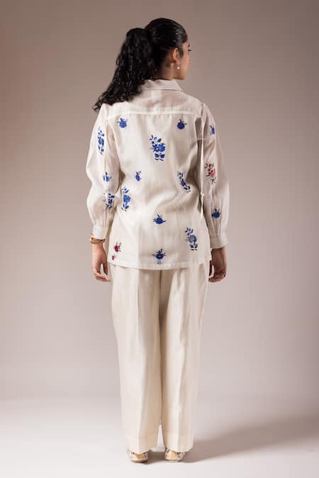 Prama By Pratima Pandey Hand Painted Floral Motif Shirt & Pant Set 