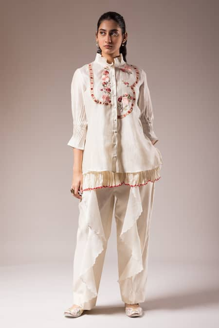 PRAMA BY PRATIMA PANDEY Floral Embroidered Shirt & Pant Set 