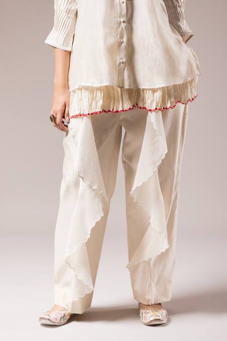 Prama By Pratima Pandey White Cotton Embroidery Mandarin Collar Floral Shirt And Pant Set Online at Aza Fashions Prama By Pratima Pandey_White Cotton Embroidery Mandarin Collar Floral Shirt And Pant Set _Online_at_Aza_Fashions