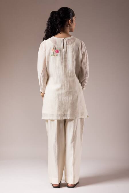 Prama By Pratima Pandey Silk Chanderi Hand Painted Tunic Pant Set 