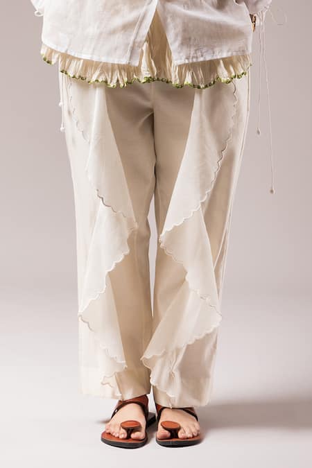 Buy_Prama By Pratima Pandey_White Handloom Cotton Collared Shirt Pant Set _Online_at_Aza_Fashions