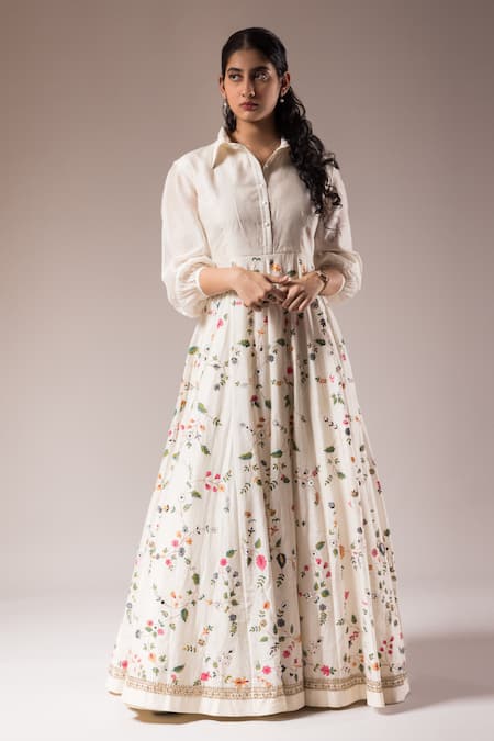 PRAMA BY PRATIMA PANDEY Floral Hand Painted Anarkali Dress 