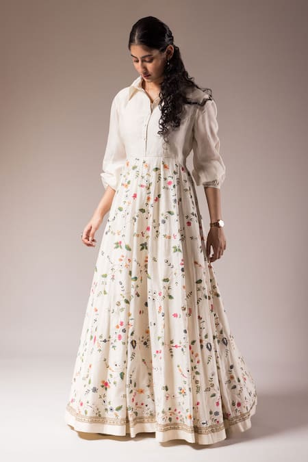 Prama By Pratima Pandey Floral Hand Painted Anarkali Dress 