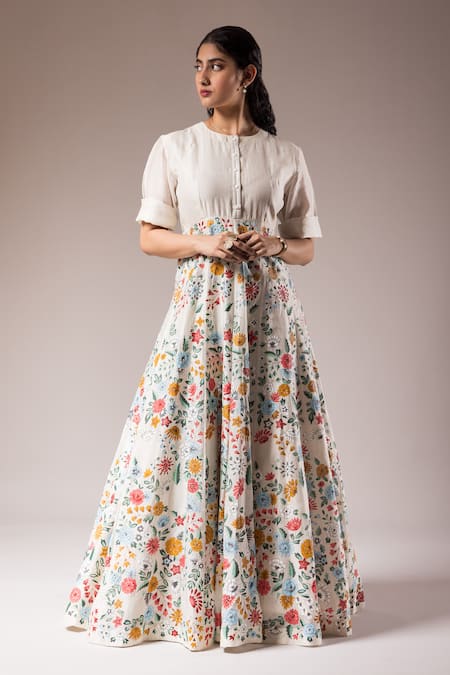 PRAMA BY PRATIMA PANDEY Hand Painted Floral Motif Maxi Dress 