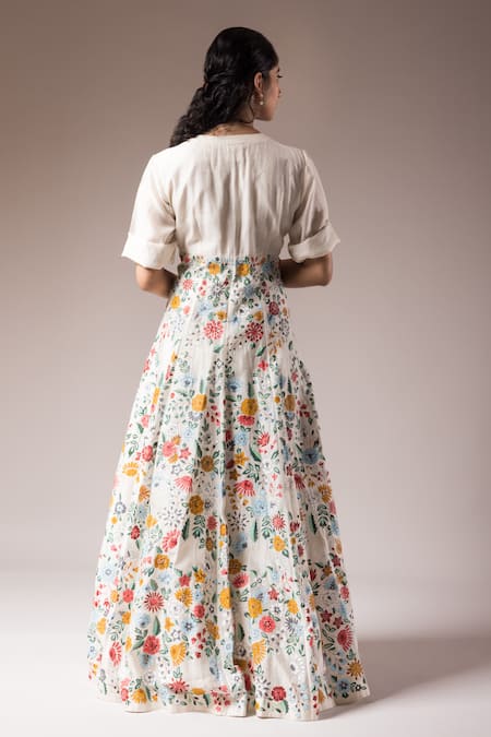 Prama By Pratima Pandey Hand Painted Floral Motif Maxi Dress 