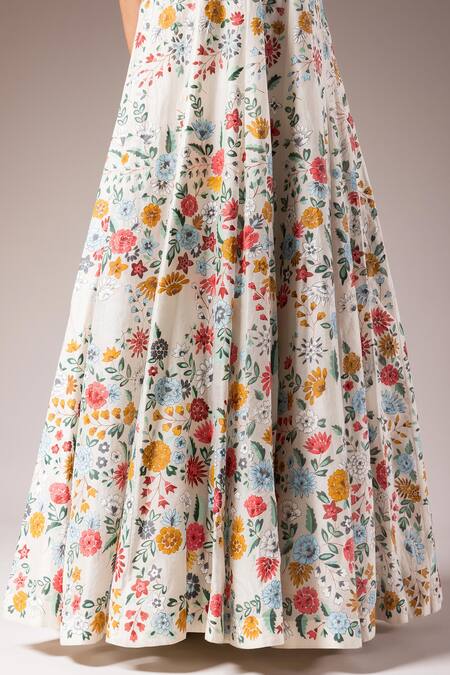 Buy Prama By Pratima Pandey Multi Color Silk, Chanderi Embroidery Round Hand Painted Floral Motif Maxi Dress Online at Aza Fashions Buy_Prama By Pratima Pandey_Multi Color Silk, Chanderi Embroidery Round Hand Painted Floral Motif Maxi Dress _Online_at_Aza_Fashions