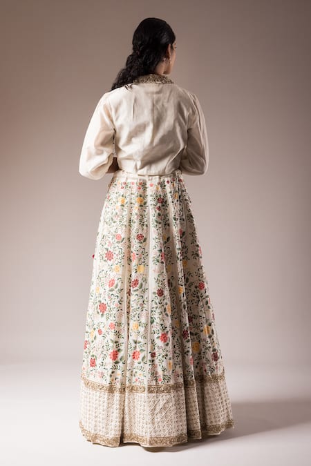 Prama By Pratima Pandey Silk Chanderi Blouse & Hand Painted Lehenga Set 