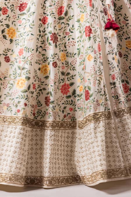 Prama By Pratima Pandey_Multi Color Silk, Chanderi Diamonds, Tassels Blouse And Hand Painted Lehenga Set _Online_at_Aza_Fashions