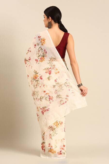 Shop_Sayisha_White Chiffon Printed Floral Saree With Running Blouse_at_Aza_Fashions