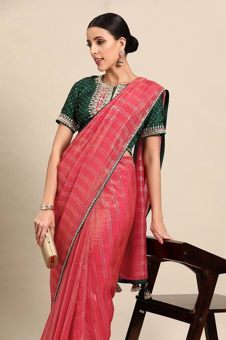 Buy_Sayisha_Red Silk Woven Stripe Saree_Online_at_Aza_Fashions