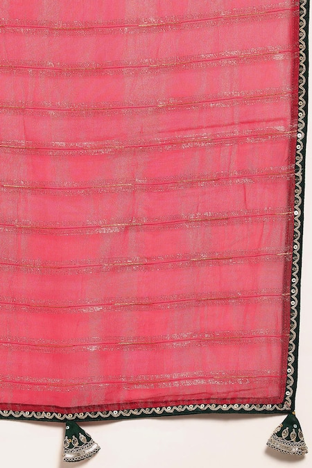 Sayisha_Red Silk Woven Stripe Saree_at_Aza_Fashions