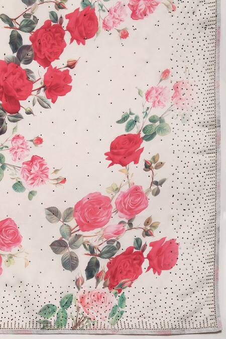 Shop Sayisha White Silk Printed Flower Saree With Running Blouse Online at Aza Fashions Shop_Sayisha_White Silk Printed Flower Saree With Running Blouse_Online_at_Aza_Fashions