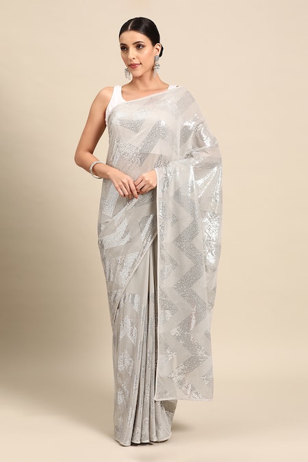 SAYISHA Chevron Embroidered Saree With Running Blouse 