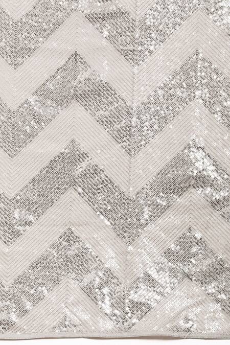 Shop_Sayisha_Grey Chiffon Embroidery Thread Chevron Saree With Running Blouse_Online_at_Aza_Fashions