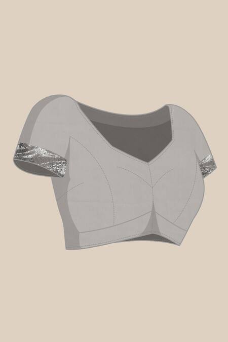 Buy_Sayisha_Grey Chiffon Embroidery Thread Chevron Saree With Running Blouse