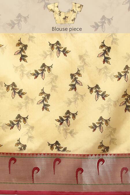 Sayisha Yellow Silk Printed Cow Leaf And Saree With Running Blouse Online at Aza Fashions Sayisha_Yellow Silk Printed Cow Leaf And Saree With Running Blouse_Online_at_Aza_Fashions