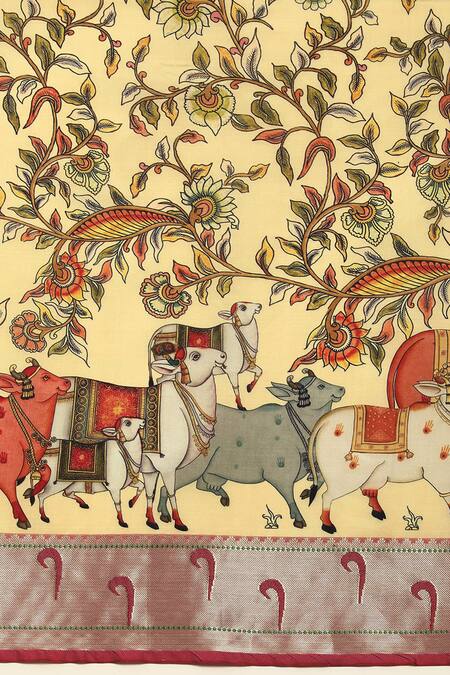 Shop Sayisha Yellow Silk Printed Cow Leaf And Saree With Running Blouse Online at Aza Fashions Shop_Sayisha_Yellow Silk Printed Cow Leaf And Saree With Running Blouse_Online_at_Aza_Fashions