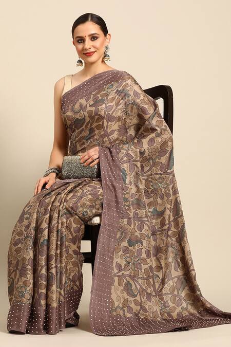 Buy Sayisha Brown Silk Printed Leaflet Saree With Running Blouse Online at Aza Fashions Buy_Sayisha_Brown Silk Printed Leaflet Saree With Running Blouse_Online_at_Aza_Fashions