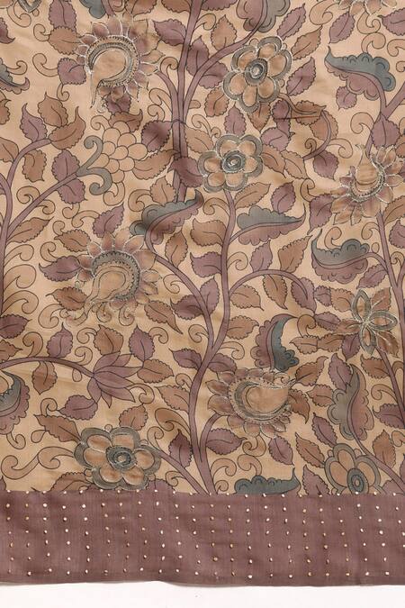 Shop Sayisha Brown Silk Printed Leaflet Saree With Running Blouse Online at Aza Fashions Shop_Sayisha_Brown Silk Printed Leaflet Saree With Running Blouse_Online_at_Aza_Fashions