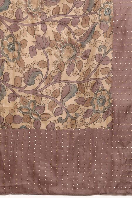 Sayisha Brown Silk Printed Leaflet Saree With Running Blouse at Aza Fashions Sayisha_Brown Silk Printed Leaflet Saree With Running Blouse_at_Aza_Fashions