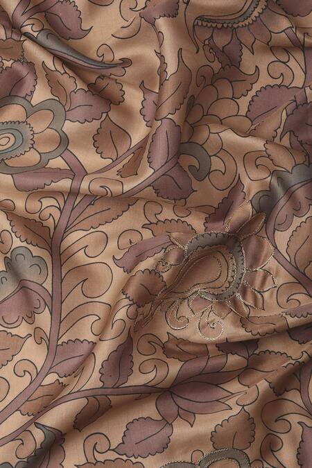 Buy Sayisha Brown Silk Printed Leaflet Saree With Running Blouse Buy_Sayisha_Brown Silk Printed Leaflet Saree With Running Blouse