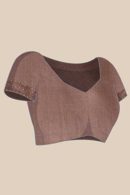 Shop Sayisha Brown Silk Printed Leaflet Saree With Running Blouse Shop_Sayisha_Brown Silk Printed Leaflet Saree With Running Blouse