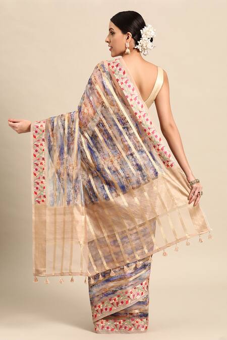 Shop Sayisha Beige Organza Printed Abstract Saree With Running Blouse at Aza Fashions Shop_Sayisha_Beige Organza Printed Abstract Saree With Running Blouse_at_Aza_Fashions