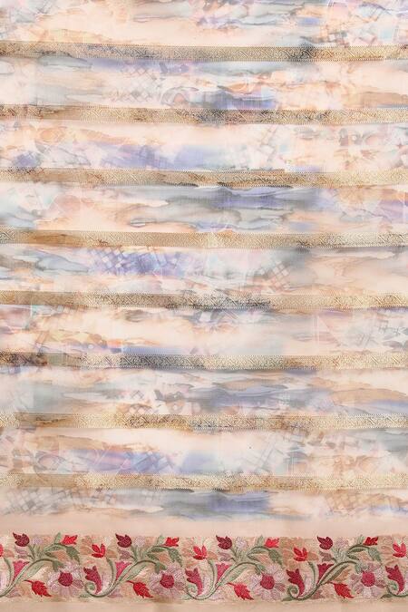 Shop Sayisha Beige Organza Printed Abstract Saree With Running Blouse Online at Aza Fashions Shop_Sayisha_Beige Organza Printed Abstract Saree With Running Blouse_Online_at_Aza_Fashions