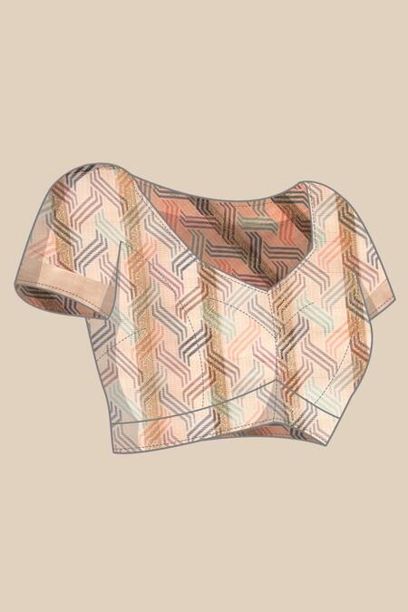 Shop Sayisha Beige Organza Printed Abstract Saree With Running Blouse Shop_Sayisha_Beige Organza Printed Abstract Saree With Running Blouse