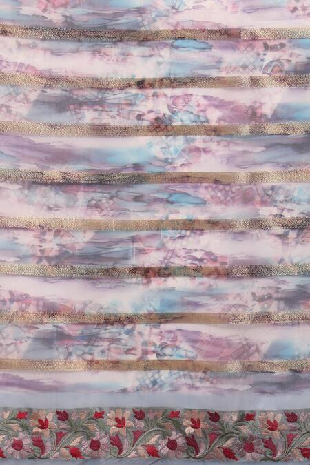 Shop Sayisha Purple Cotton Woven Stripe Printed And Embroidered Saree With Running Blouse Online at Aza Fashions Shop_Sayisha_Purple Cotton Woven Stripe Printed And Embroidered Saree With Running Blouse_Online_at_Aza_Fashions