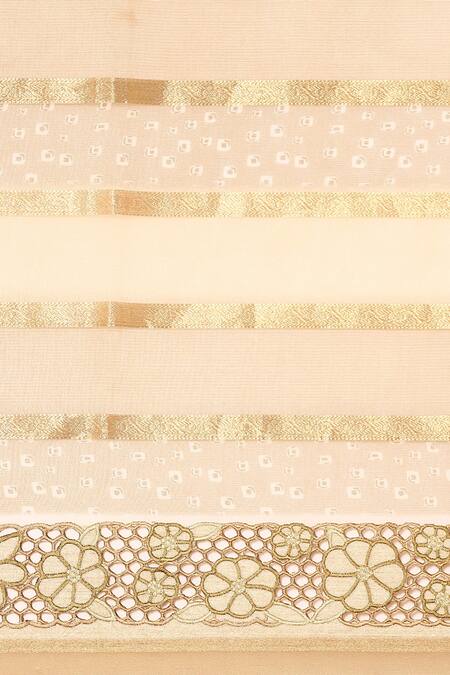 Buy Sayisha Yellow Cotton Woven Stripe Floral Cut Work Bordered Saree With Running Blouse Online at Aza Fashions Buy_Sayisha_Yellow Cotton Woven Stripe Floral Cut Work Bordered Saree With Running Blouse_Online_at_Aza_Fashions