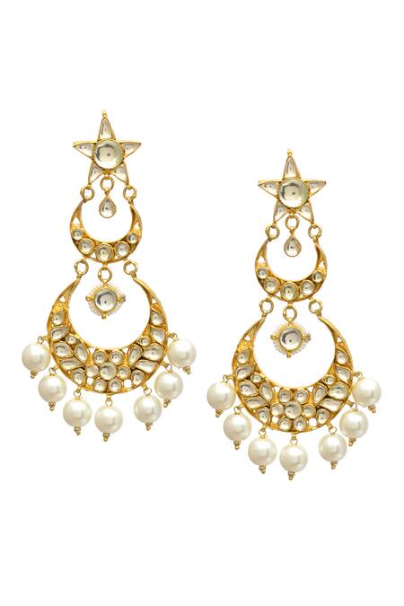 MAISARA JEWELRY Gold Plated Kundan And Pearls Embellished Layered Chandbalis