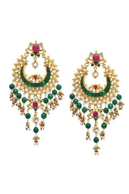 MAISARA JEWELRY Multi Color Kundan Onyx Embellished Chandbalis