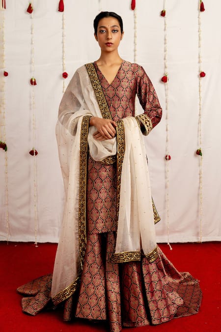 Mimamsaa Aroos Silk Brocade Kurta Gharara Set 