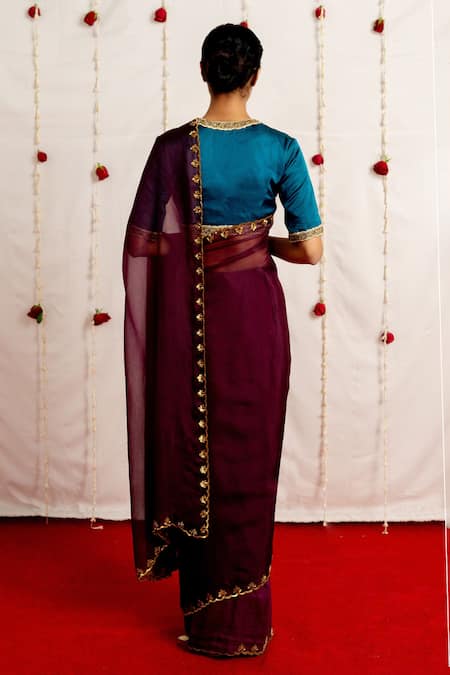 Shop_Mimamsaa_Purple Organza Silk Saree And Satin Silk Blouse Kash With  _at_Aza_Fashions