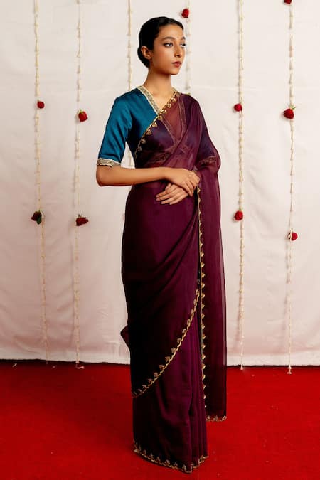 Mimamsaa_Purple Organza Silk Saree And Satin Silk Blouse Kash With  _Online_at_Aza_Fashions
