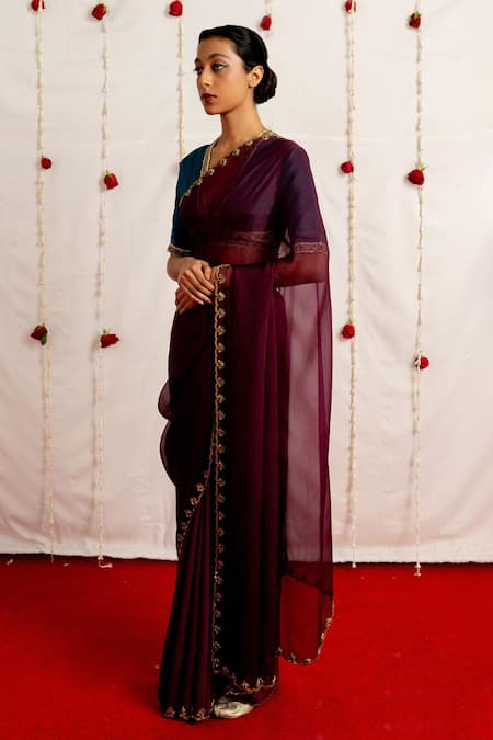 Buy_Mimamsaa_Purple Organza Silk Saree And Satin Silk Blouse Kash With  _Online_at_Aza_Fashions
