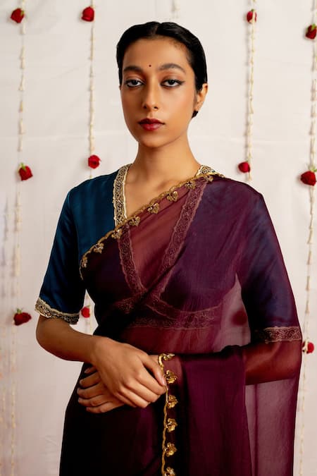 Shop_Mimamsaa_Purple Organza Silk Saree And Satin Silk Blouse Kash With  _Online_at_Aza_Fashions
