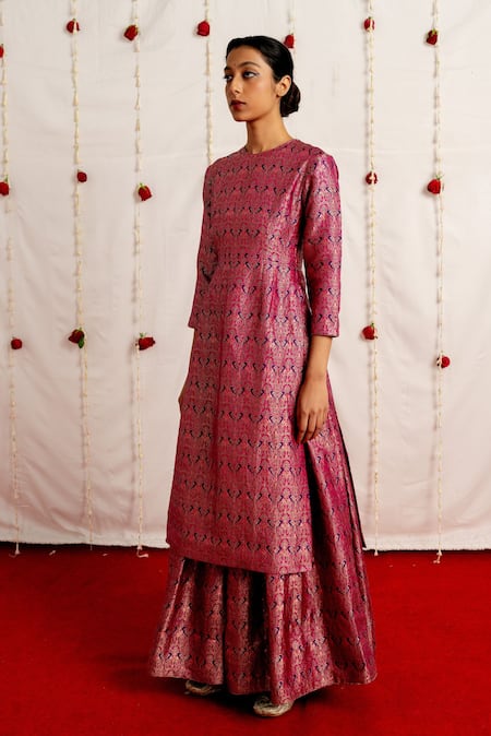 Buy Mimamsaa Purple Brocade Silk Kurta And Sharara And Organza Silk Maan Set Buy_Mimamsaa_Purple Brocade Silk Kurta And Sharara And Organza Silk Maan Set
