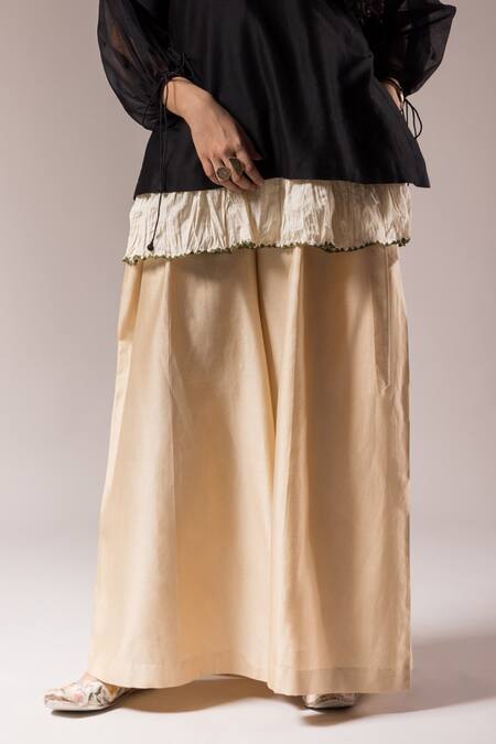 Buy_Prama By Pratima Pandey_Black Silk Chanderi Embroidered Floral Round Shirt Pant Set  _Online_at_Aza_Fashions