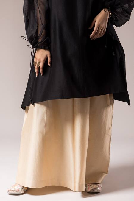 Shop_Prama By Pratima Pandey_Black Silk Chanderi Embroidered Dori Boat Tunic And Pant Set  _Online_at_Aza_Fashions